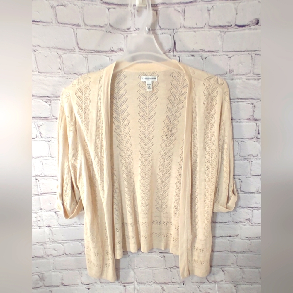 Croft & Barrow Pointelle Knit Ramie Knit Open Cardigan 1X Cream